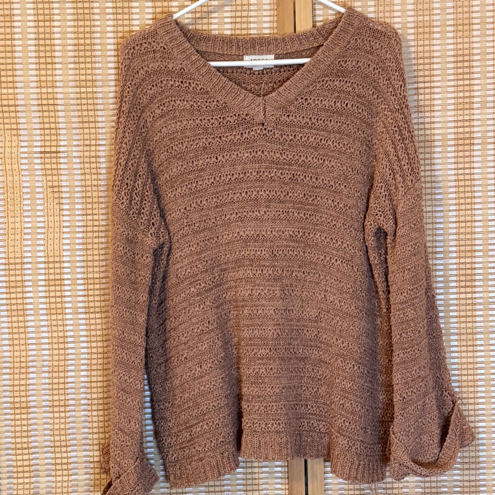 Adora Terracotta Mauve Open Knit‎ V-Neck Oversized Sweater Womens SM Boho Preppy